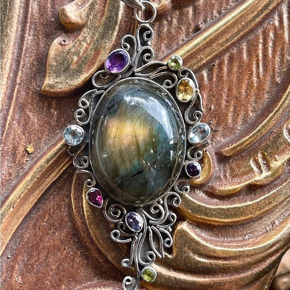 NEW Sterling Silver Labradorite Amethyst Garnet Citrine Peridot Topaz Pendant - Picture 3 of 6